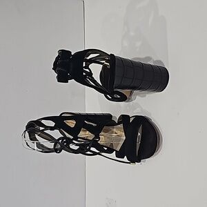 Sam Edelman Yardley Black Suede Lace Up Sandal Heels Size 8